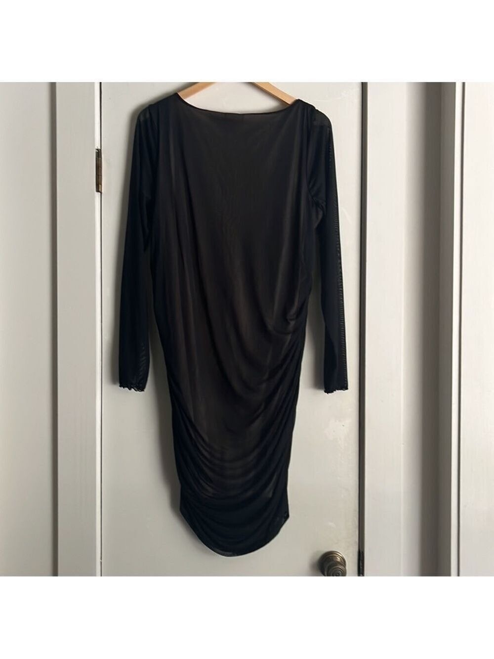 Brass Plum Dress Mesh Body Con Ruched Women 2X Black - Picture 6 of 9